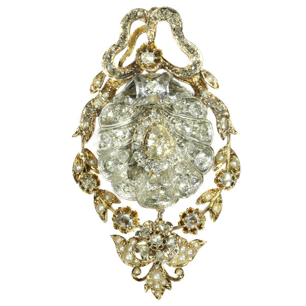 Antique Victorian Diamond Set Shell Pendant Brooch