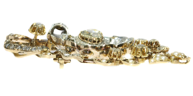 Antique Victorian Diamond Set Shell Pendant Brooch