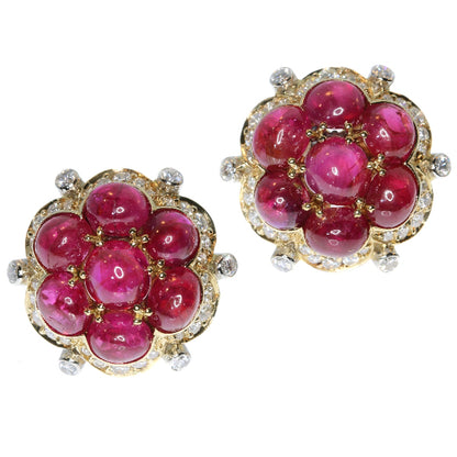 Vintage 14.00ct Ruby and Diamond Earrings in 18ct Yellow Gold