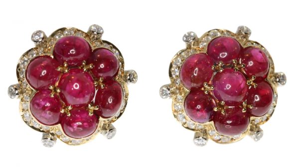 Vintage 14.00ct Ruby and Diamond Earrings in 18ct Yellow Gold