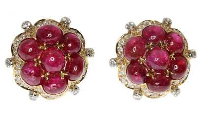 Vintage 14.00ct Ruby and Diamond Earrings in 18ct Yellow Gold