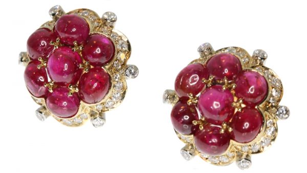 Vintage 14.00ct Ruby and Diamond Earrings in 18ct Yellow Gold