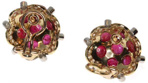 Vintage 14.00ct Ruby and Diamond Earrings in 18ct Yellow Gold
