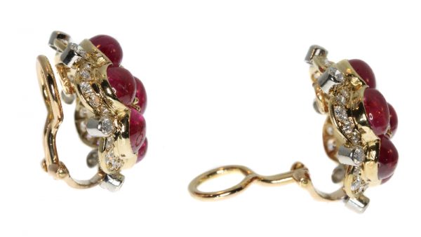 Vintage 14.00ct Ruby and Diamond Earrings in 18ct Yellow Gold