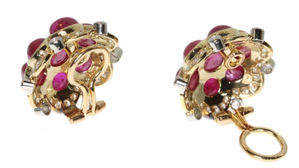 Vintage 14.00ct Ruby and Diamond Earrings in 18ct Yellow Gold