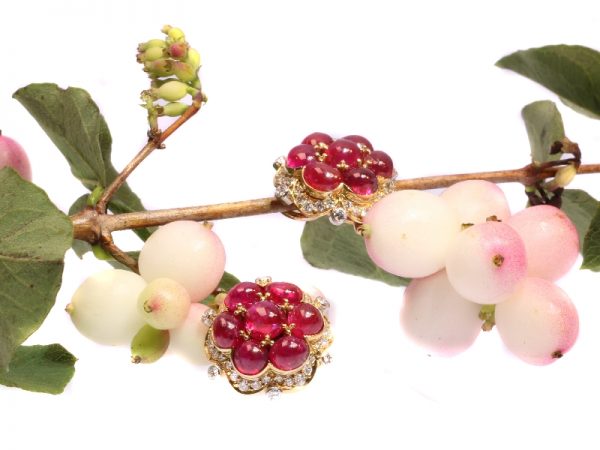 Vintage 14.00ct Ruby and Diamond Earrings in 18ct Yellow Gold