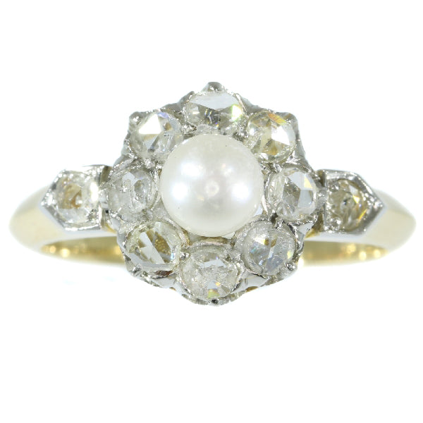 Antique Late Victorian Diamond and Pearl Engagement Ring