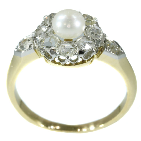 Antique Late Victorian Diamond and Pearl Engagement Ring