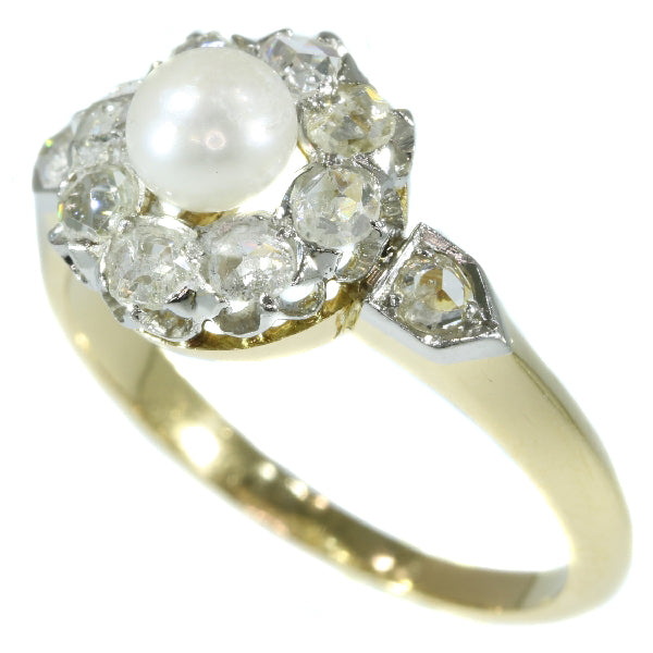Antique Late Victorian Diamond and Pearl Engagement Ring