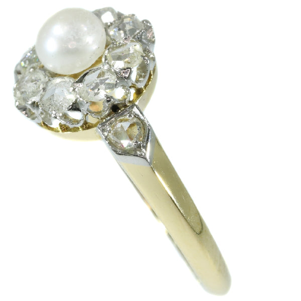 Antique Late Victorian Diamond and Pearl Engagement Ring