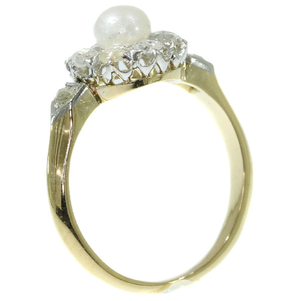 Antique Late Victorian Diamond and Pearl Engagement Ring