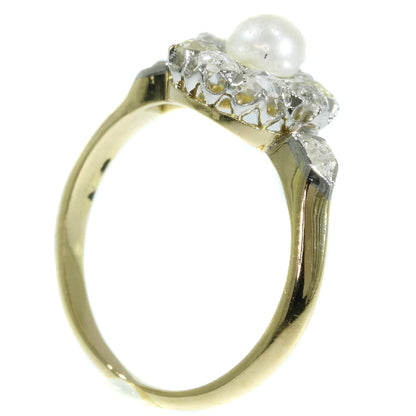 Antique Late Victorian Diamond and Pearl Engagement Ring