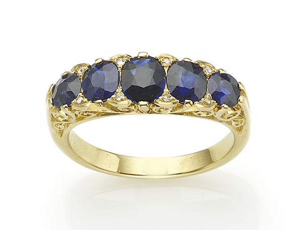Victorian style sapphire five stone ring