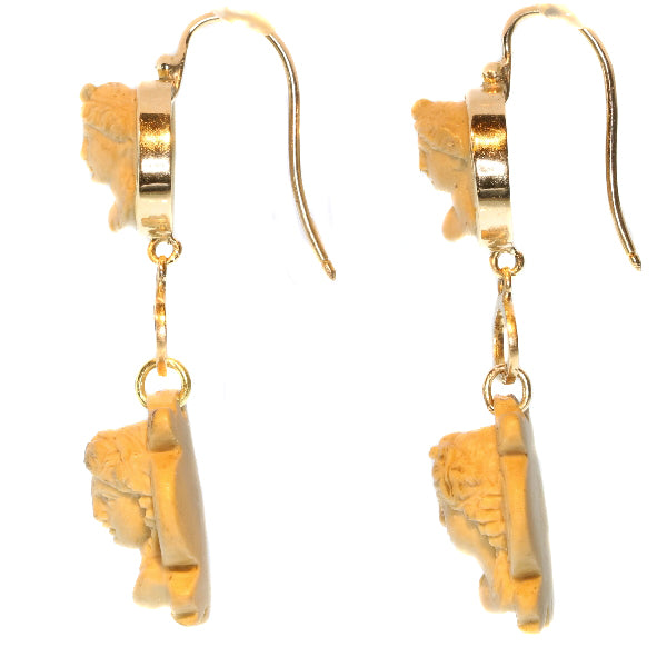 Antique Victorian Lava Stone Cut Cameo Ear Pendants