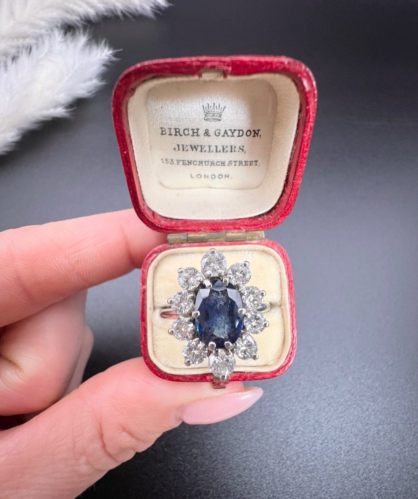 Sapphire And Diamond Cluster Ring In 18 Carat White Gold