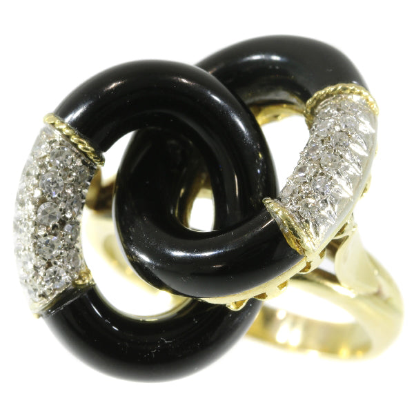 Vintage Seventies Onyx and Diamond 18ct Yellow Gold Ring