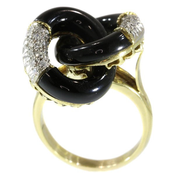 Vintage Seventies Onyx and Diamond 18ct Yellow Gold Ring