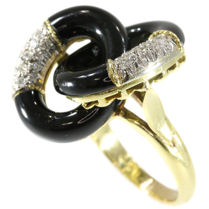Vintage Seventies Onyx and Diamond 18ct Yellow Gold Ring