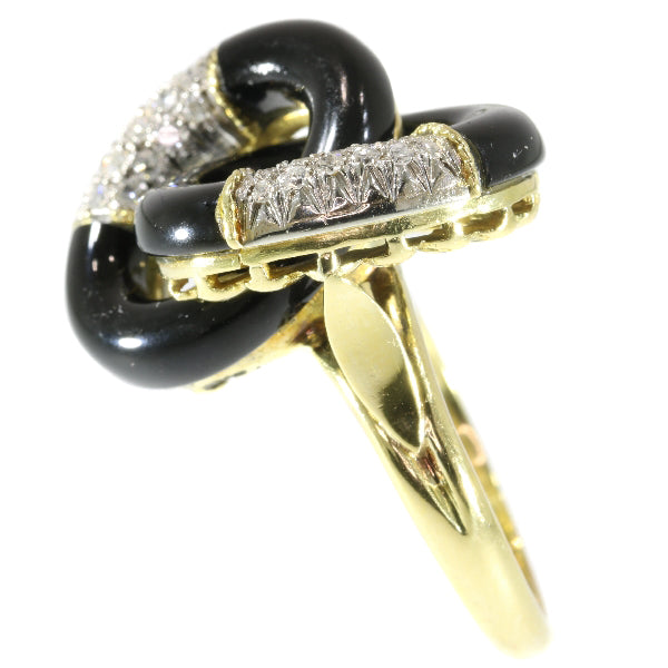 Vintage Seventies Onyx and Diamond 18ct Yellow Gold Ring