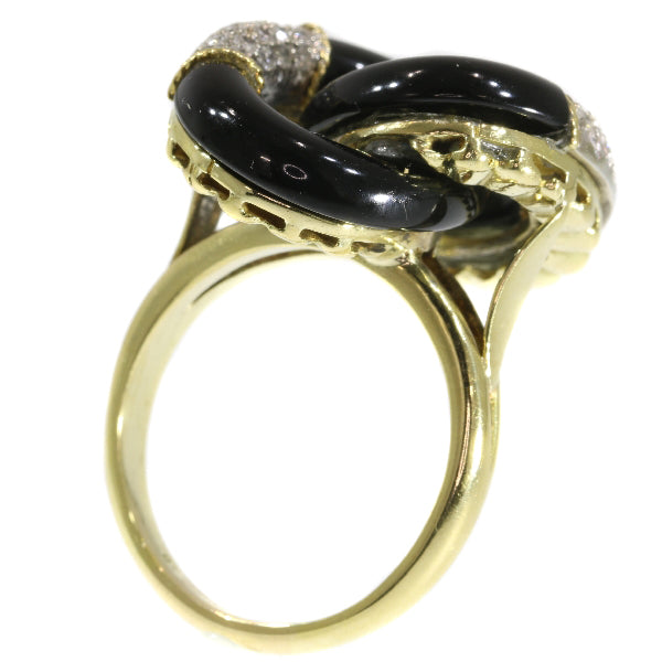 Vintage Seventies Onyx and Diamond 18ct Yellow Gold Ring