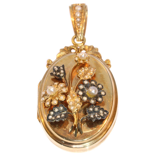 antique Victorian rose gold pearl locket pendant