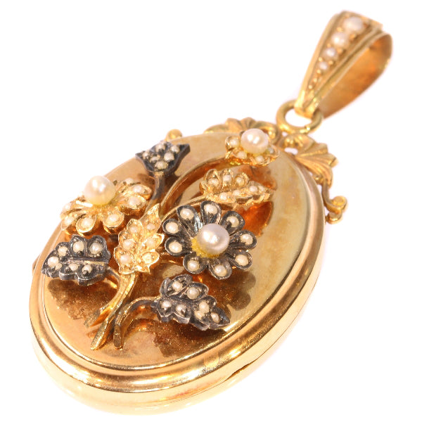 antique Victorian rose gold pearl locket pendant