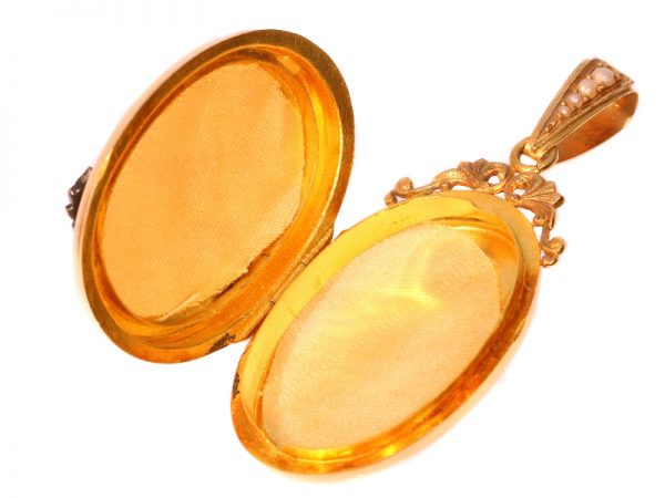 antique Victorian rose gold pearl locket pendant
