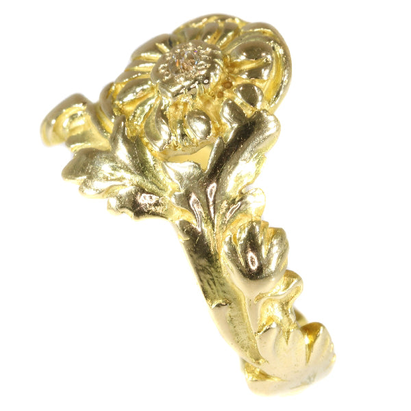 Antique Late Victorian Early Art Nouveau Flower Ring with Natural Fancy Colour Diamond