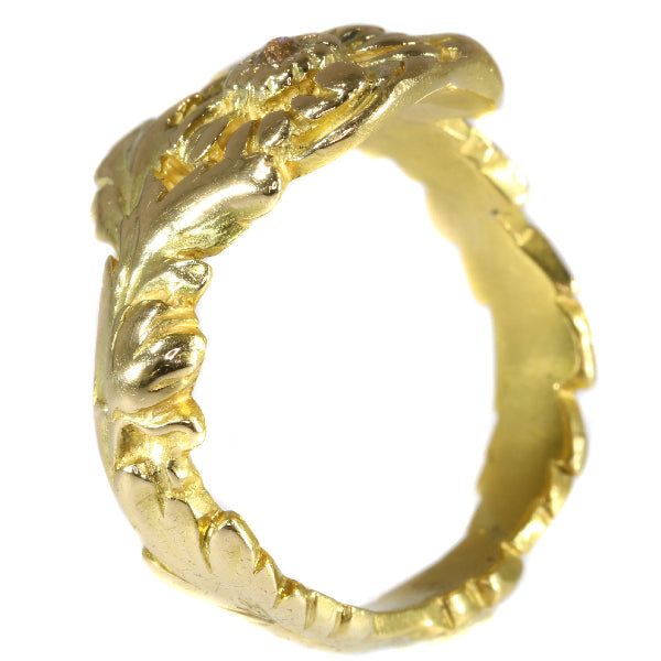 Antique Late Victorian Early Art Nouveau Flower Ring with Natural Fancy Colour Diamond