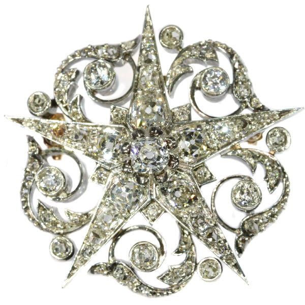 Antique Victorian French Diamond Five Point Star Brooch