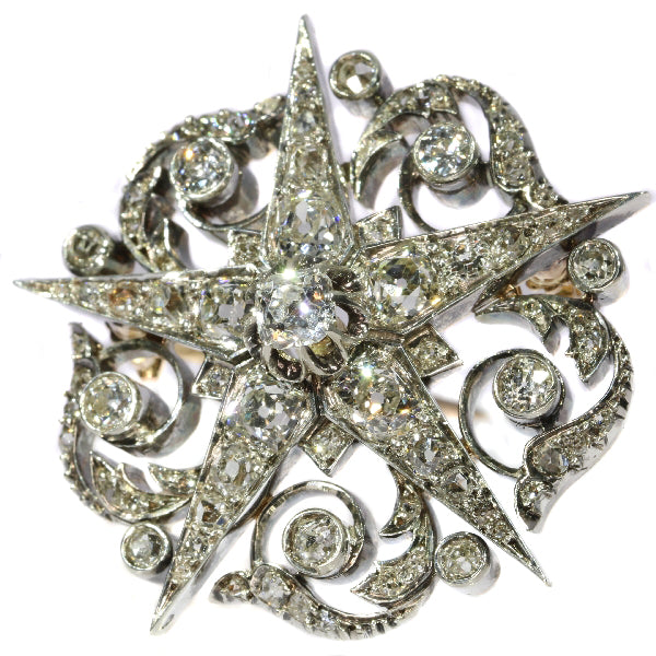 Antique Victorian French Diamond Five Point Star Brooch