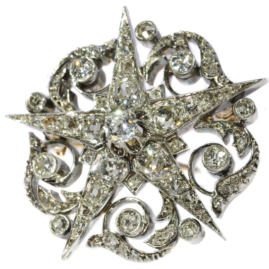 Antique Victorian French Diamond Five Point Star Brooch
