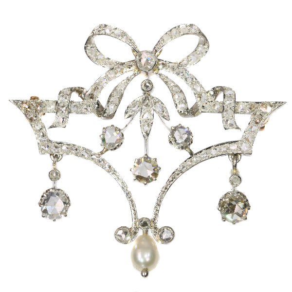 Antique Belle Epoque Diamond and Pearl Garland Brooch