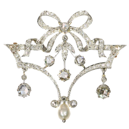 Antique Belle Epoque Diamond and Pearl Garland Brooch