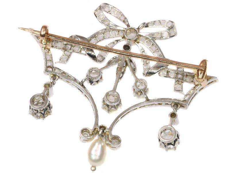 Antique Belle Epoque Diamond and Pearl Garland Brooch