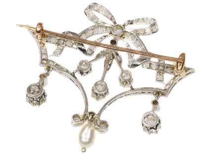Antique Belle Epoque Diamond and Pearl Garland Brooch