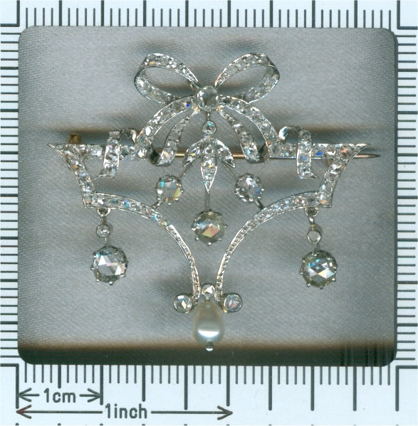 Antique Belle Epoque Diamond and Pearl Garland Brooch