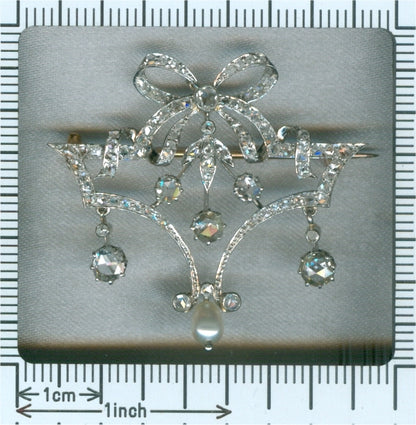 Antique Belle Epoque Diamond and Pearl Garland Brooch
