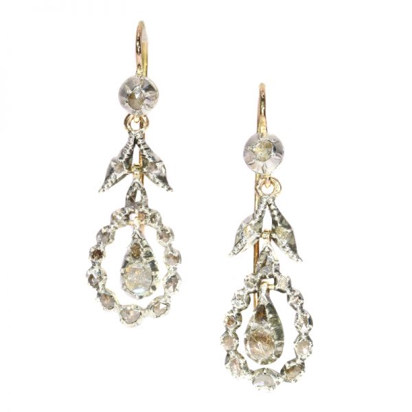 Antique Georgian Rose Cut Diamond Pendant Earrings