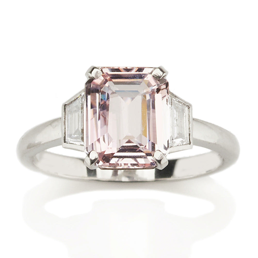Peach Sapphire and Diamond Ring