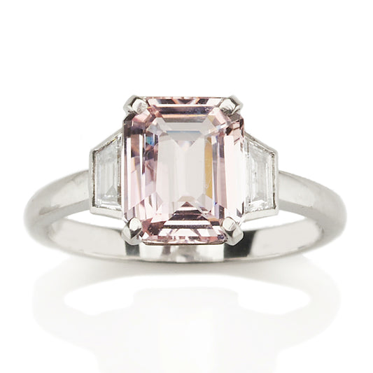 Peach Sapphire and Diamond Ring