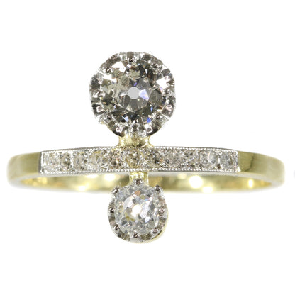 Antique Belle Epoque Two Stone Diamond Engagement Ring