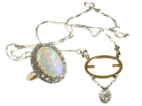 Enchanting Antique Victorian Opal and Diamond Interchangeable Ring Necklace