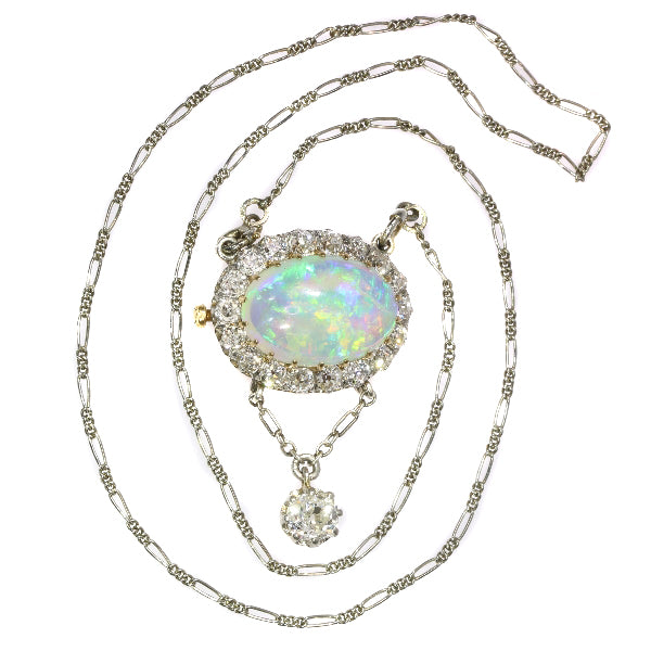 Enchanting Antique Victorian Opal and Diamond Interchangeable Ring Necklace