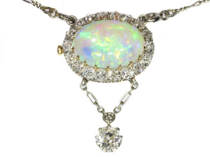 Enchanting Antique Victorian Opal and Diamond Interchangeable Ring Necklace