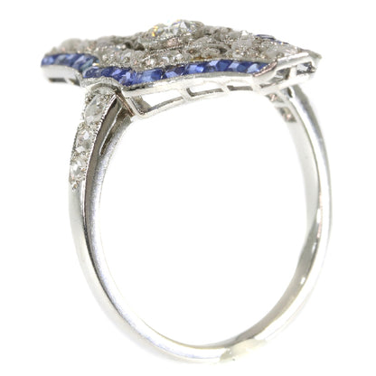Antique Art Deco Platinum Diamond and Sapphire Engagement Ring