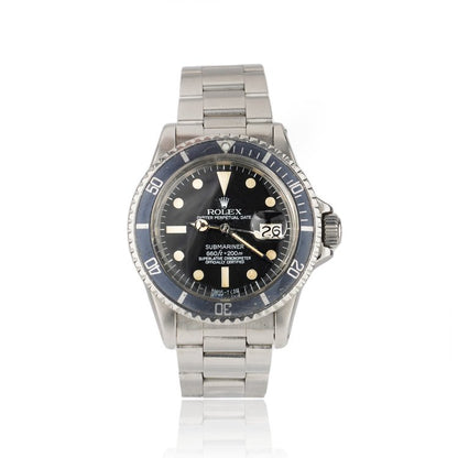 Rolex Oyster Perpetual Date Submariner 1680 Stainless Steel 40mm Automatic Watch with Blue Bezel