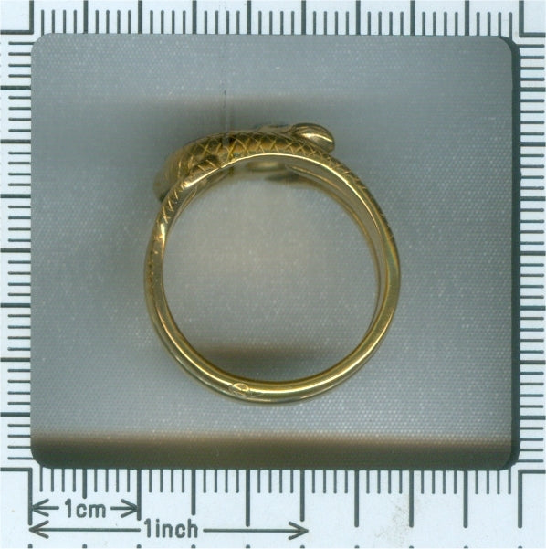 Antique Late Victorian Ruby and Diamond Gold Double Serpent Snake Ring