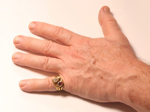 Antique Late Victorian Ruby and Diamond Gold Double Serpent Snake Ring