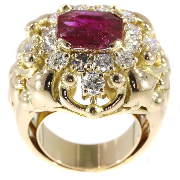 Vintage Fifties Wolfers Ruby and Diamond Ring, 3.40ct total